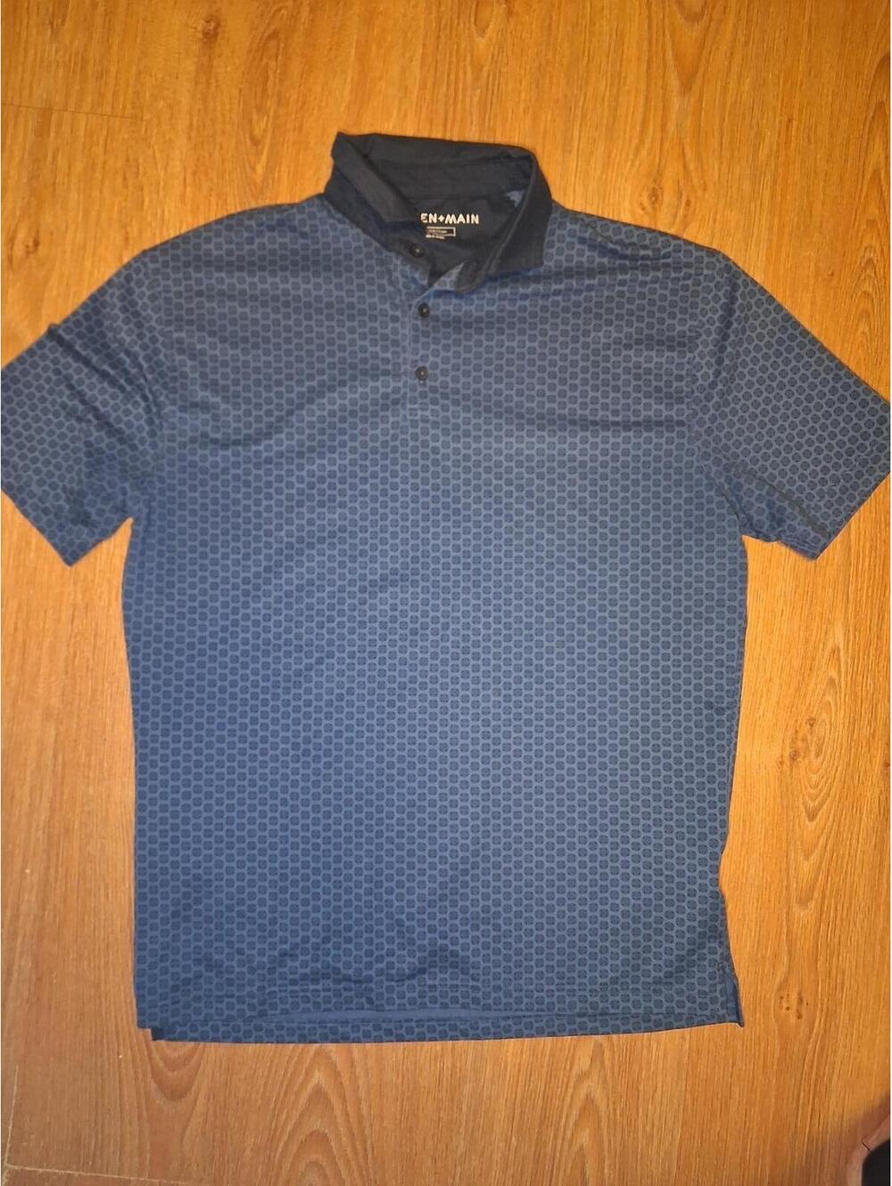 Mizzen Main Golf Polo Shirt Mens Large Blue Black Geometric
